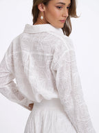 Quintina White Embroidered Cotton Gauze Button Down Shirt