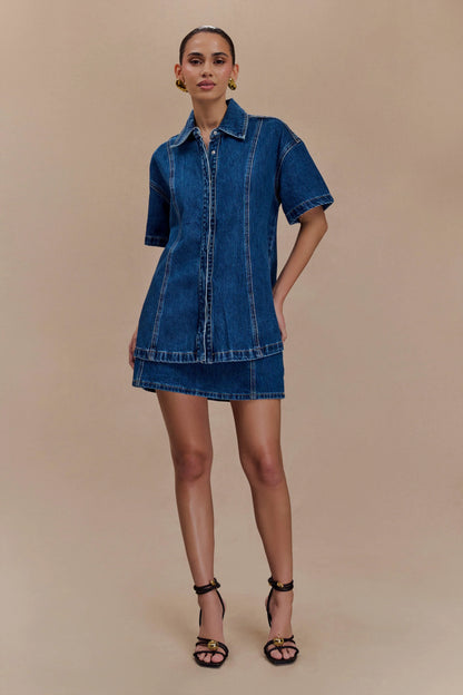 Maya Oversized Denim Shirt Dark Blue