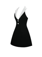 Ignacia Office Casual Black and White Halter Mini A line Dress
