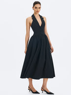 Delaney Black Lapel Halter Midi A Line Dress
