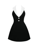 Ignacia Office Casual Black and White Halter Mini A line Dress
