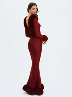 Mellie Burgundy Regular Length Rhinestone Mesh Low Back Mermaid Gown