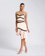Yahvi Beige Lace Trim Satin Skirt