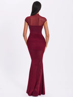 Fabienne Burgundy Mesh Cap Sleeve Mermaid Gown