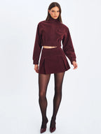 Faryn Mahogany Vegan Suede Pleated A Line Mini Skirt
