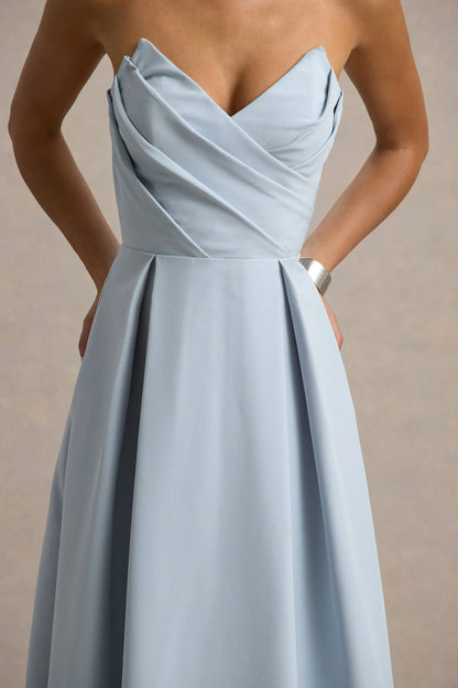 Reigning Beauty Powder Blue Sweetheart Midi Dress With Volume Hem