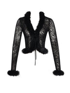 Hali Black Animal Print Burnout Velvet Fur Trim Top
