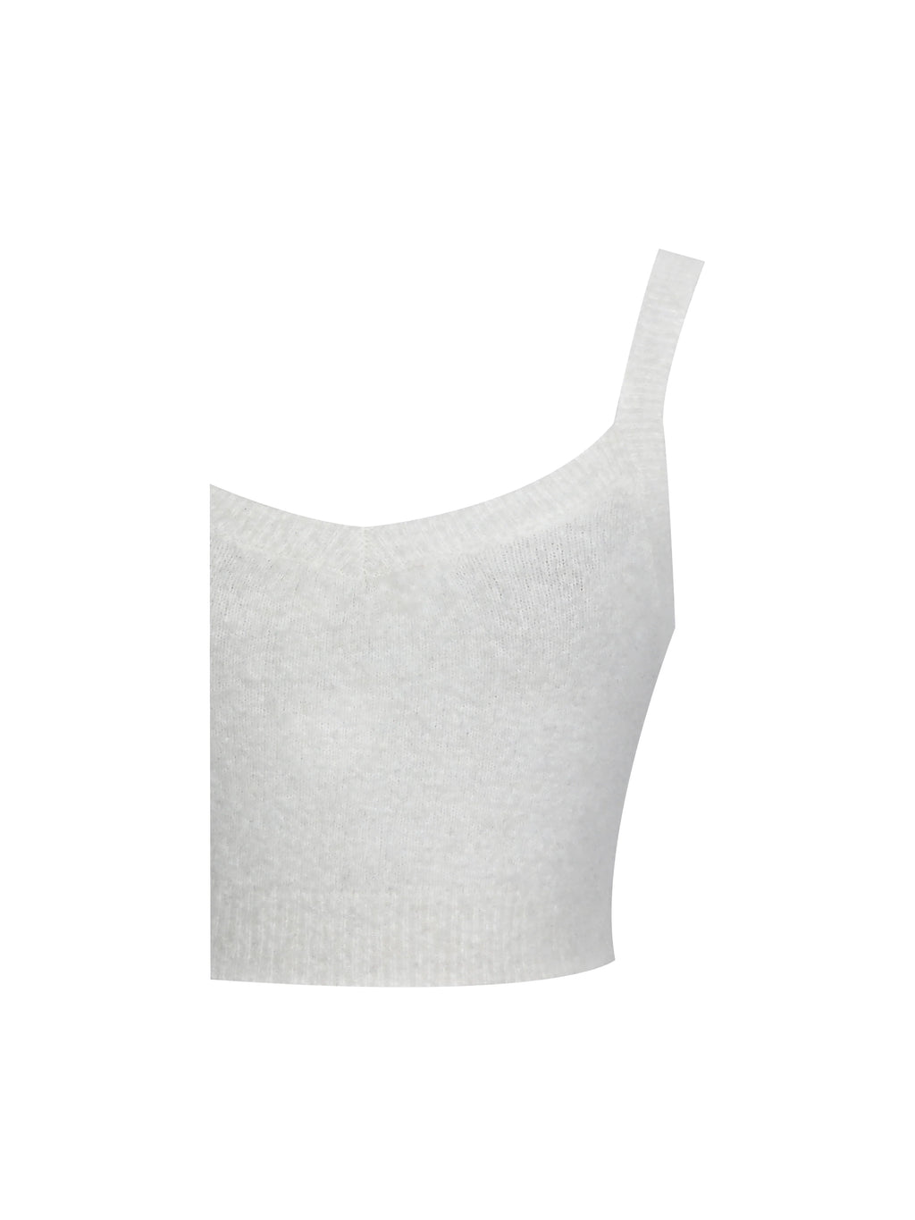 Selene White Wool Blend Ribbed Knit V Neck Top