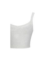 Selene White Wool Blend Ribbed Knit V Neck Top