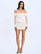 Narla Ivory Low Waisted Fur Mini Skirt