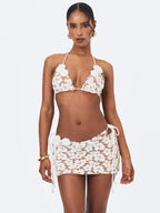 Leila White Floral Crochet Bikini Top