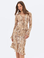 Umarah Tan Reptile Print Asymmetrical Ruffled Skirt