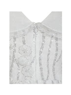 Paola White Peter Pan Collar Beaded Sequin Mermaid Midi Dress