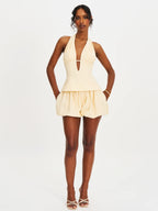 Quinzelle Butter Yellow Linen Bubble Shorts