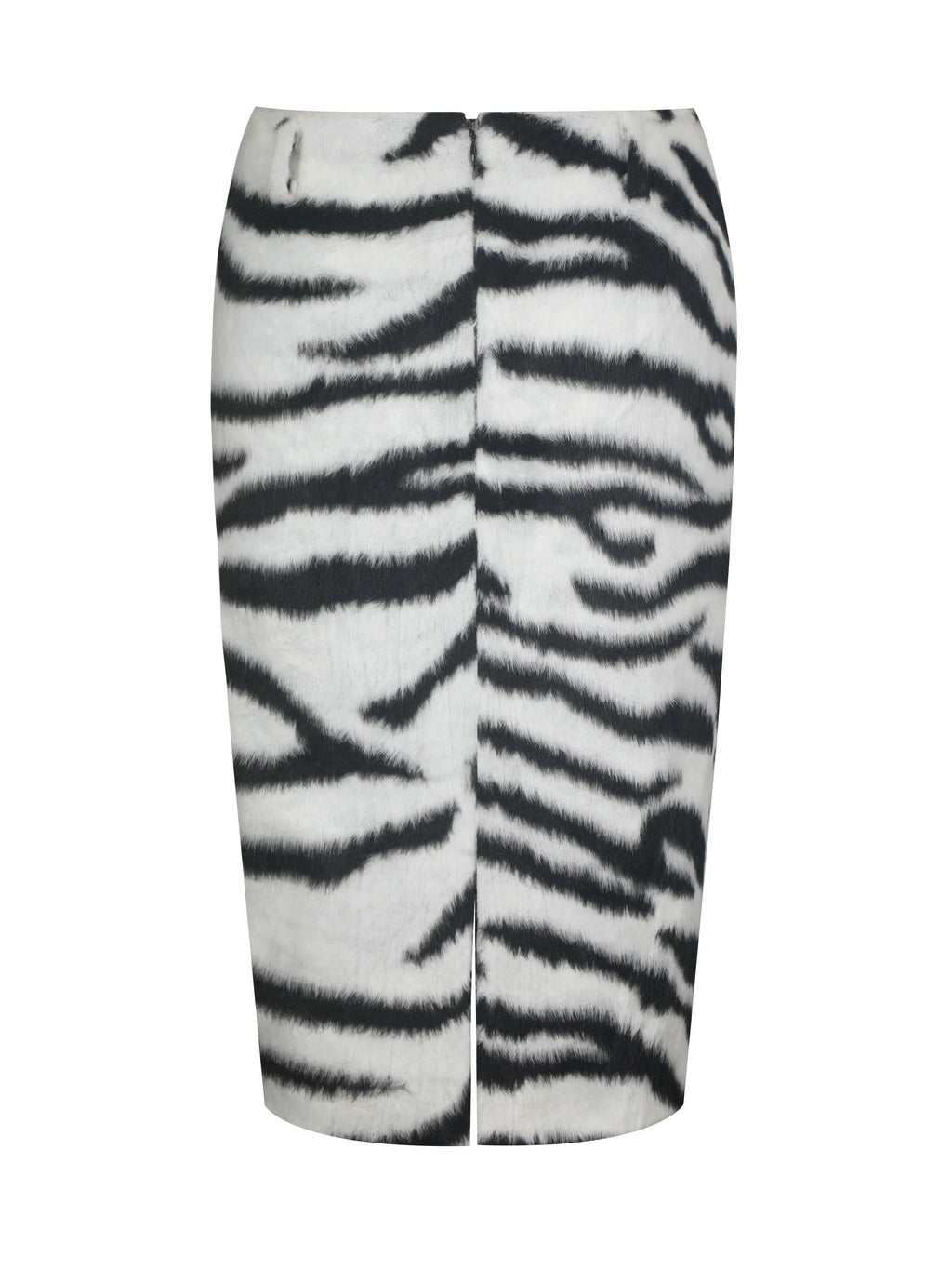 Xylena Black White Zebra Fur Midi Pencil Skirt