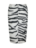 Xylena Black White Zebra Fur Midi Pencil Skirt