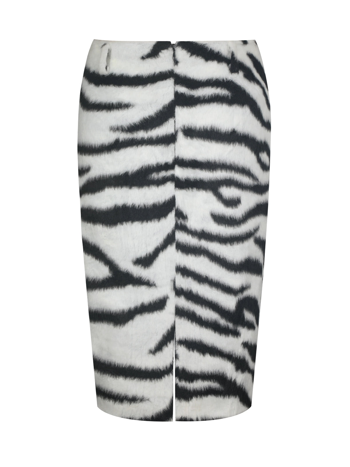 Xylena Black White Zebra Fur Midi Pencil Skirt