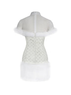 Taylor Ivory Fur Trimmed Beaded Bouclé Mini Dress