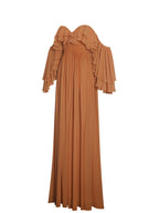 Kaela Brickwork Off Shoulder Chiffon Maxi Dress