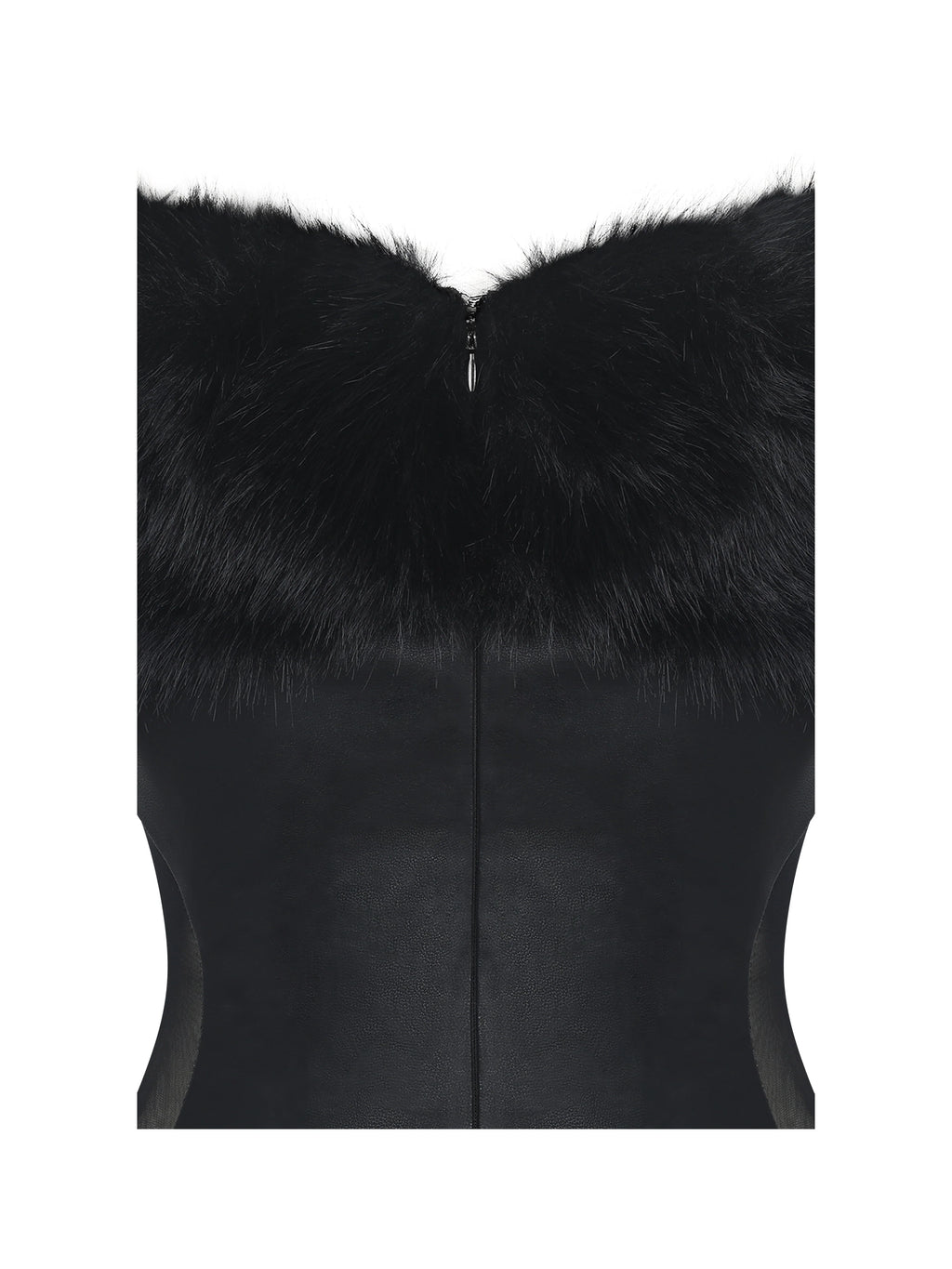 Bellis Black Fur Trim Mesh Panel Off Shoulder Midi Dress