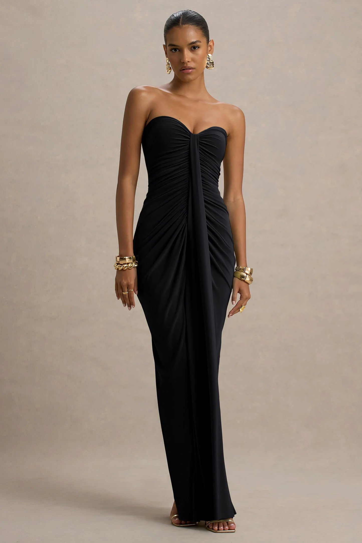 Ali Black Sweetheart Ruched Wrap Maxi Dress