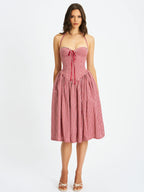 Susanna Red Cotton Gingham Drop Waist Midi Dress
