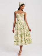 Jacinda Green Floral Print Linen Midi Dress