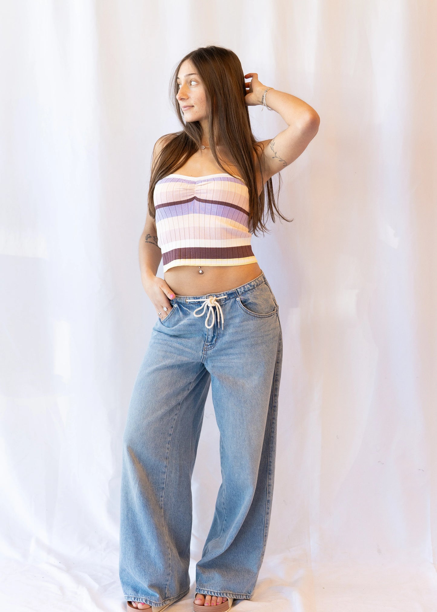 Alison Striped Knit Top Pink Combo