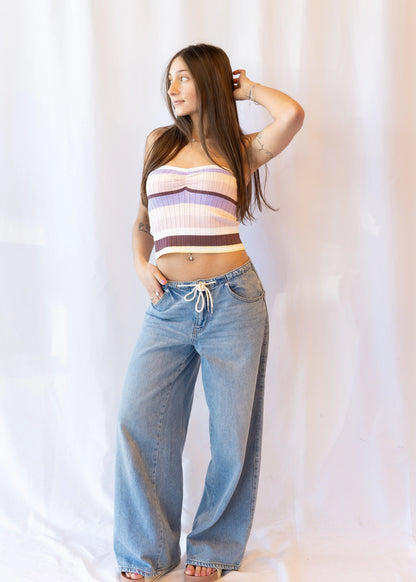 Alison Striped Knit Top Pink Combo