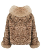 Jumbo Kali Camel Vegan Shearling Fur Trimmed Coat