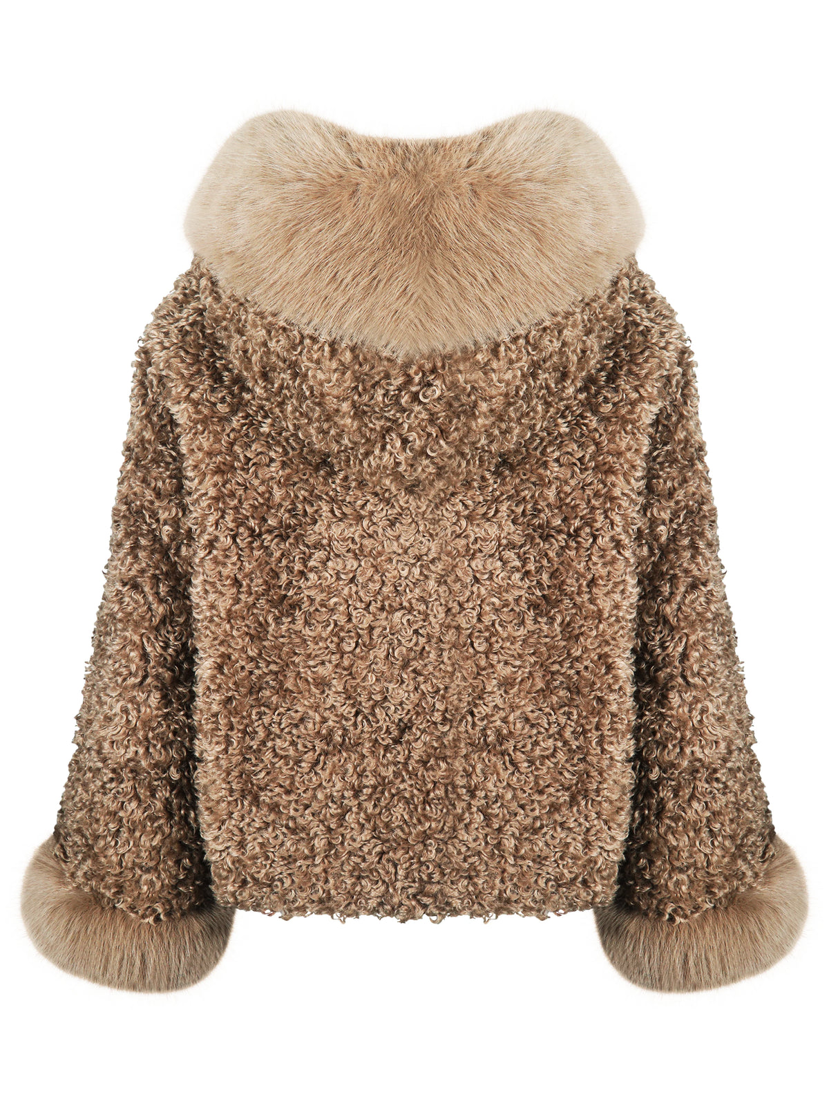Jumbo Kali Camel Vegan Shearling Fur Trimmed Coat