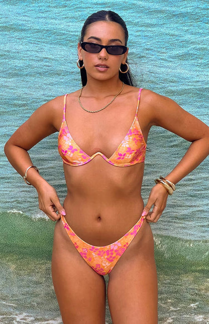 90 Swim Bianca Orange Floral Bikini Bottoms