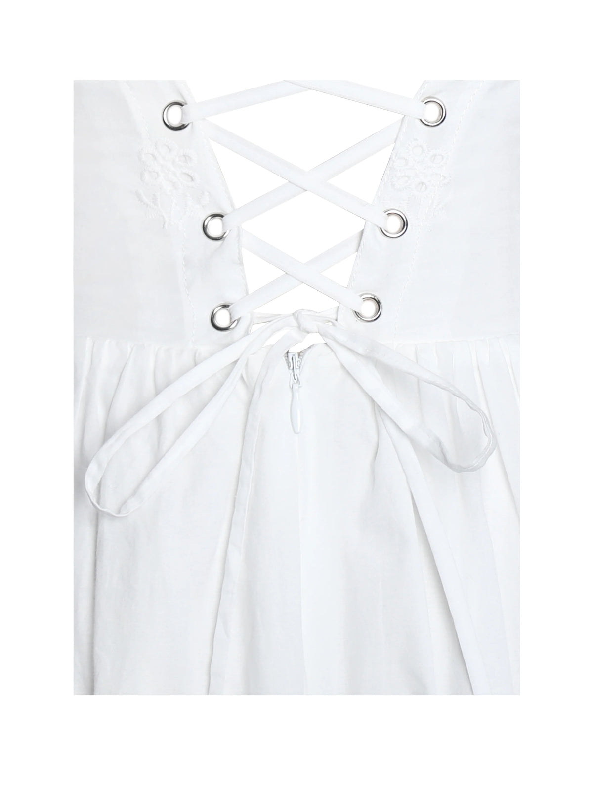 Oberon White Cotton Eyelet Lace Up Back Maxi Dress