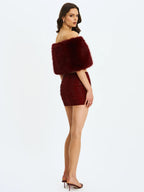Darla Burgundy Faux Fur Off Shoulder Cropped Top