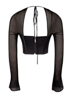Pixie Black Mesh Sleeve Halter Corset Satin Top Archive Sale