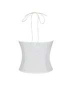 Waverly White Cotton Poplin Button Front Sweetheart Halter Top