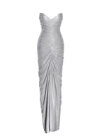 Sable Ruched Silver Glitter Mermaid Gown
