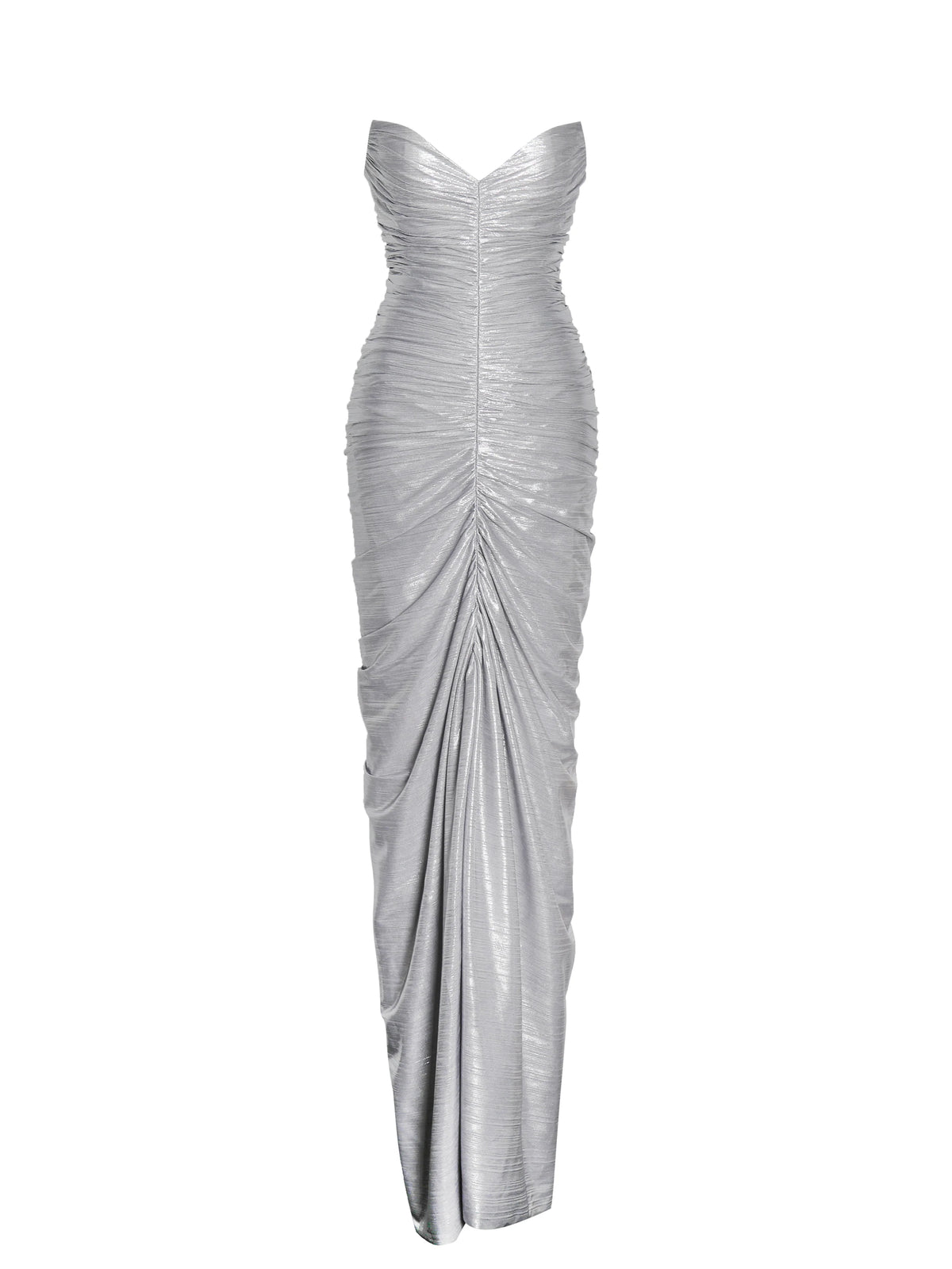 Sable Ruched Silver Glitter Mermaid Gown