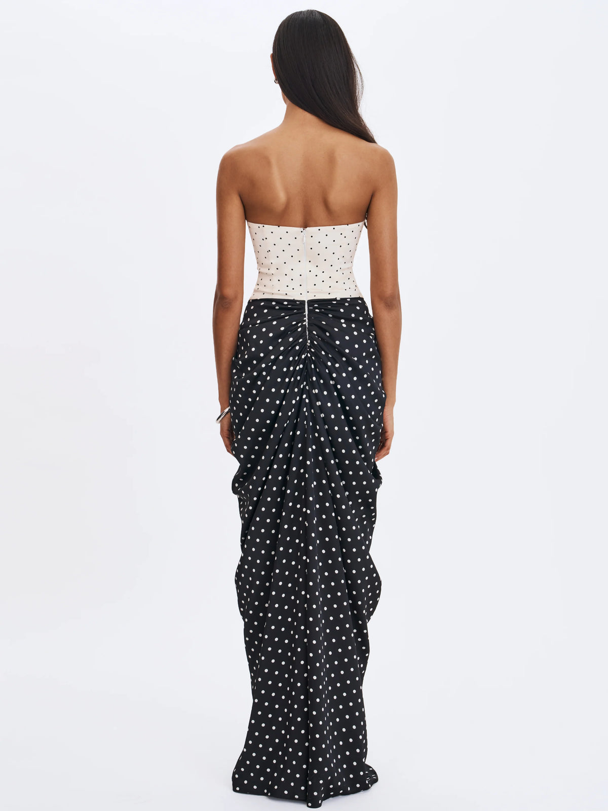 Tamryn Black White Polka Dot Sweetheart Maxi Dress