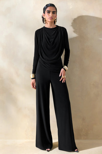 Raniella Black High Neck Top With Gathered And Draped Detailing