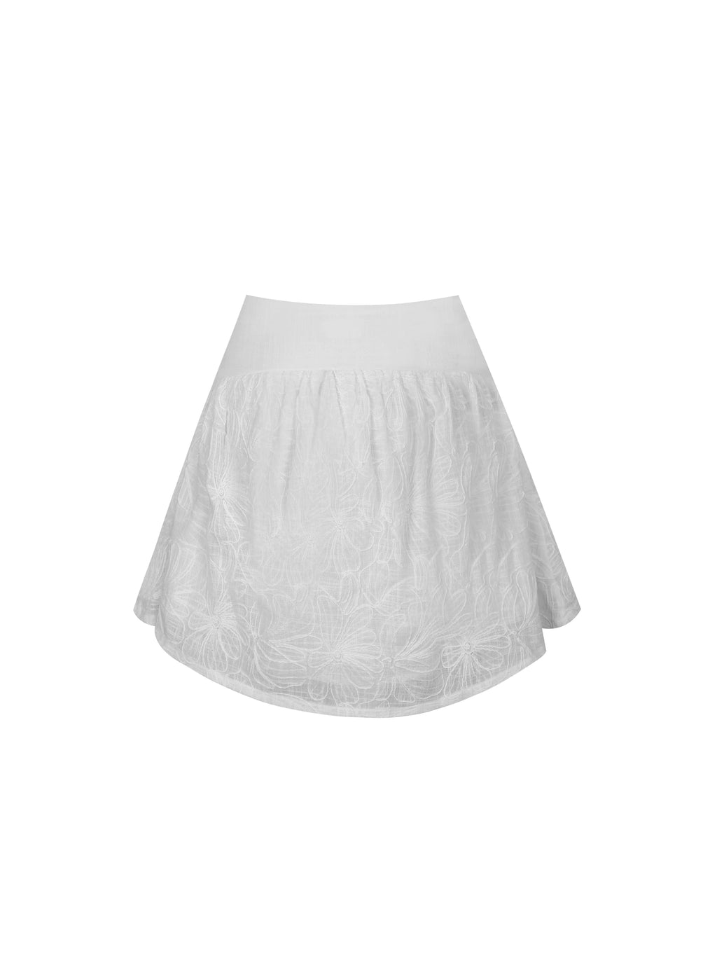 Quisha White Embroidered Cotton Gauze Gathered A Line Mini Skirt