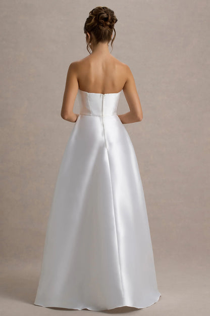 Universe White Bandeau Split Puff Skirt Maxi Dress