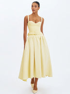 Tiana Butter Yellow Sweetheart Belted Midi Dress