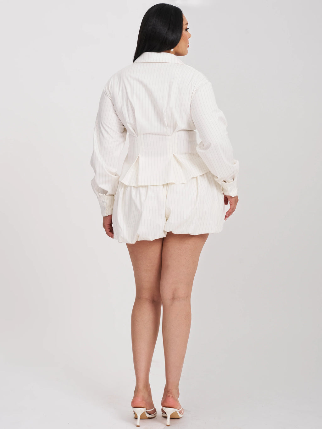 Sylvie White Pinstripe Bubble Shorts