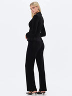 Ronnie Low Waisted Straight Leg Black Velvet Pants