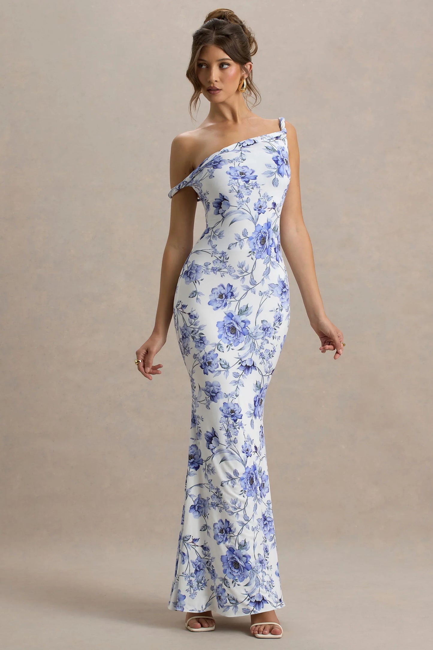 Lita Blue Floral Twisted Asymmetric Maxi Dress