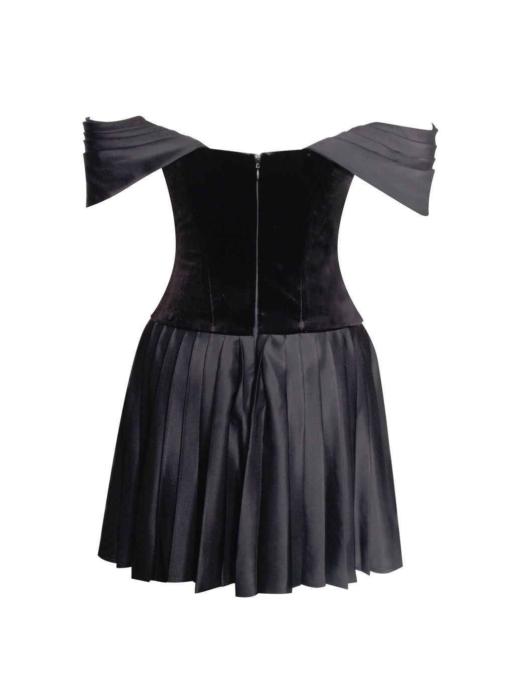 Echo Black Velvet Off shoulder Pleated Mini Dress
