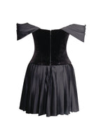 Echo Black Velvet Off shoulder Pleated Mini Dress