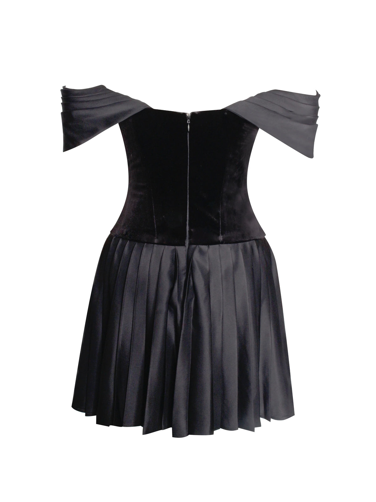 Echo Black Velvet Off shoulder Pleated Mini Dress
