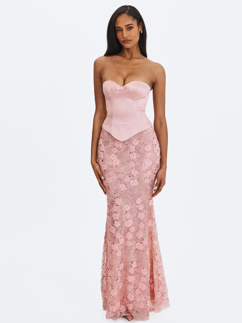 Uliya Rosy Pink Strapless Mermaid Peplum Maxi Dress